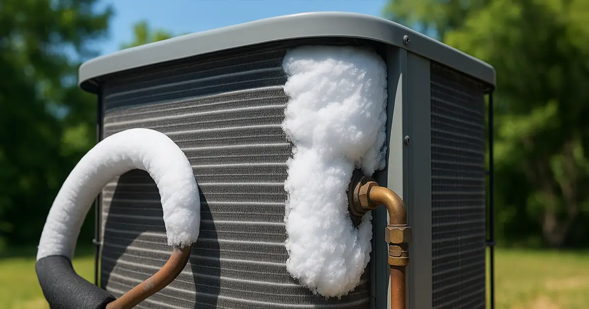 An HVAC unit that has frozen up during summer.