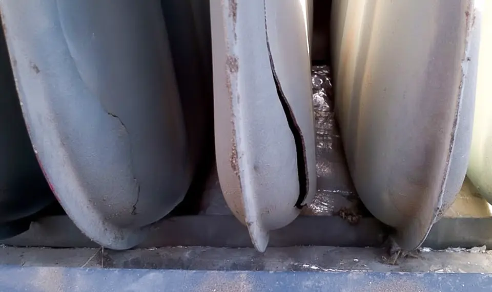 A crack in a heat exchanger.